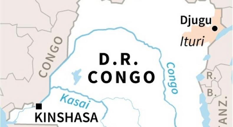 Map locating the area of a massacre in the territory of Djugu, in the Democratic Republic of Congo