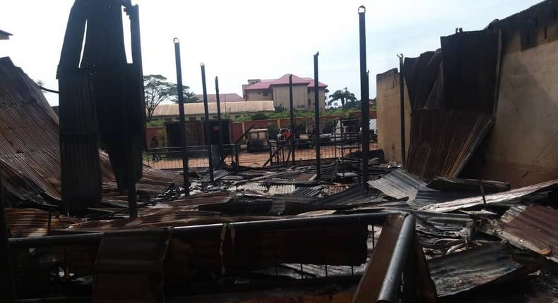 INEC Anambra State Headquarters office was burnt by arsonists [INEC]