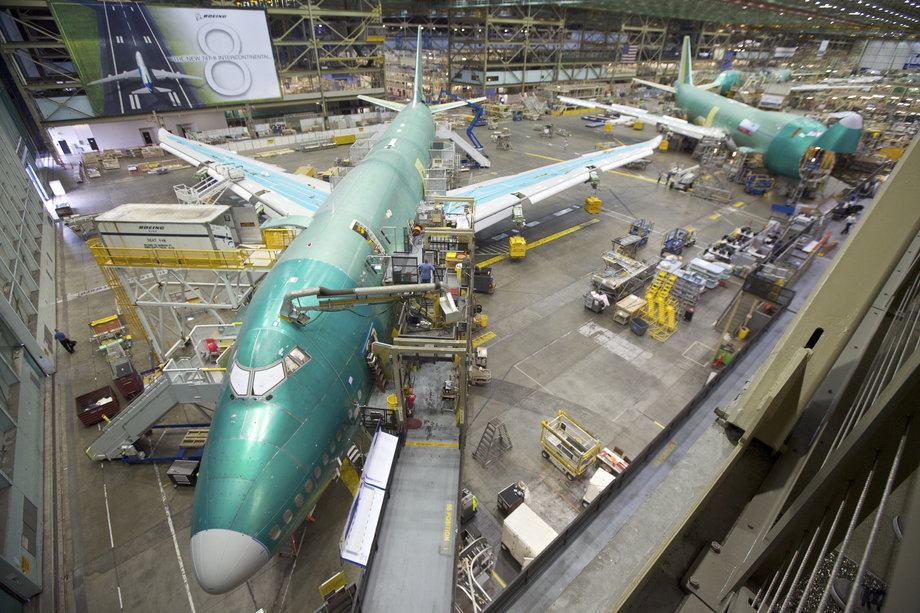 A Boeing 747-8 sits on a assembly line June 13, 2012 at the Boeing Factory in Everett, Washington.