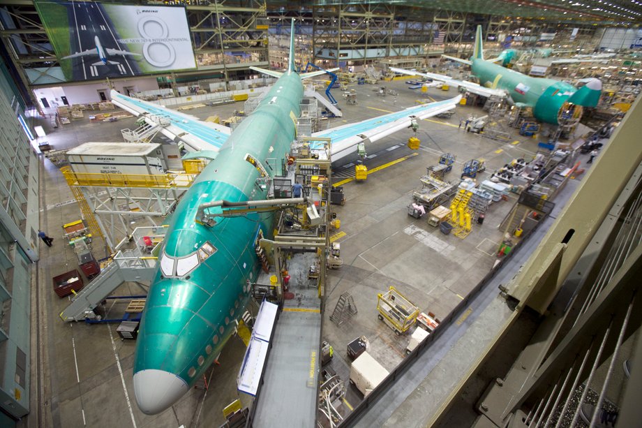 A Boeing 747-8 sits on a assembly line June 13, 2012 at the Boeing Factory in Everett, Washington.