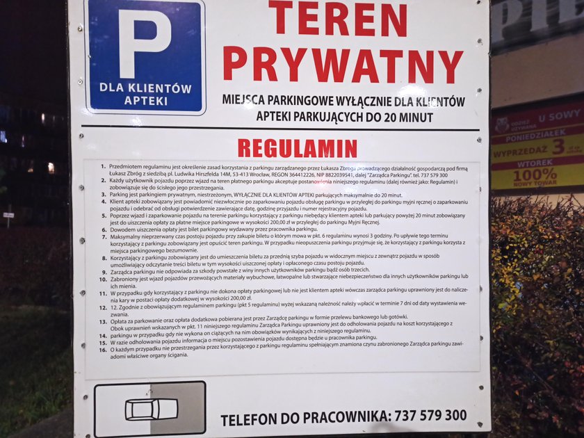 Prywatny parking przy Hirszfelda