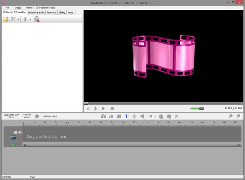 Główne okno programu do tworzenia filmów w Windows - Bolide Movie Creator