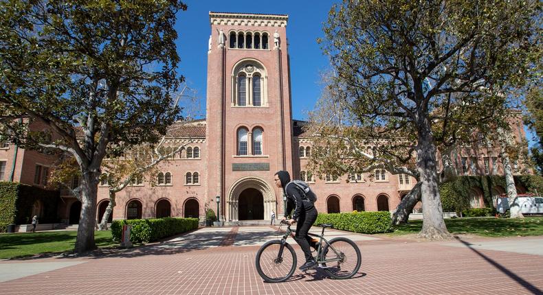 A view of the University of Southern California campus in Los Angeles, California.