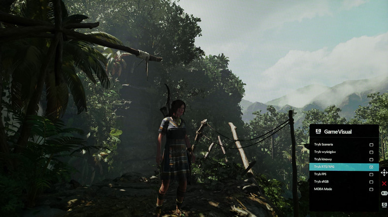 Kadr z gry Shadow of The Tomb Raider na ekranie monitora ASUS TUF Gaming VG279QM - tryb SDR