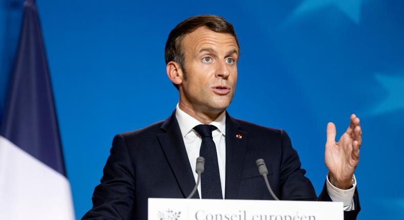 French President Emmanuel Macron speaks in Brussels on October 2, 2020.
