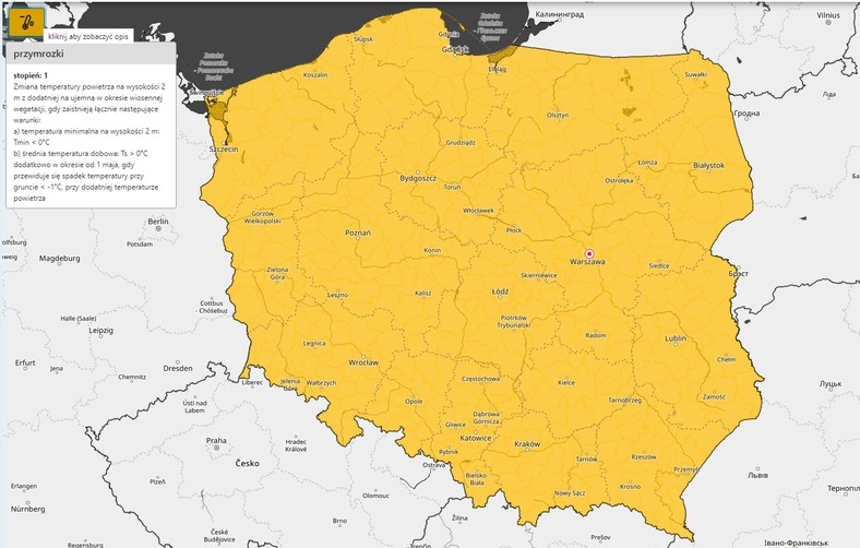 Na noc IMiGW wystosował ostrzeżenia meteorologiczne przed przymrozkami dla całego kraju