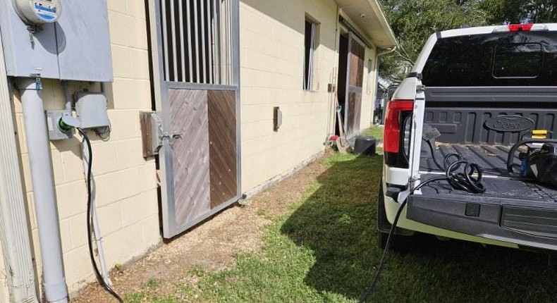 Justin Long's F-150 Lightning kept the lights on at his vet clinic after Hurricane Helene destruction.Courtesy of Justin Long