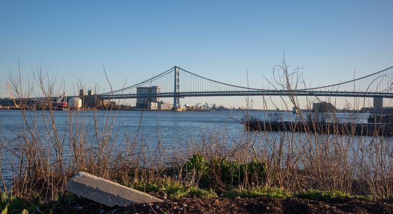 The Benjamin Franklin Bridge and Delaware River as seen from Penn Treaty Park in Philadelphia, Pennsylvania, on March 26, 2023.Thomas Hengge/Anadolu Agency via Getty Images