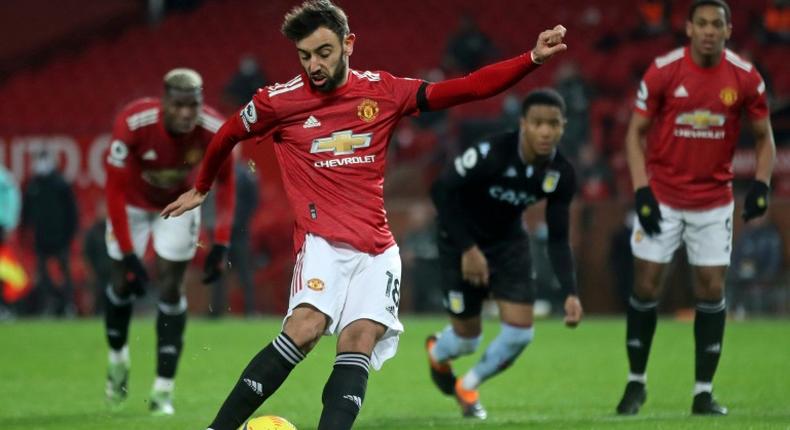 Manchester United midfielder Bruno Fernandes scores a penalty