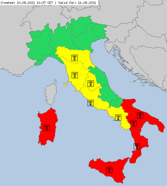 Ostrzeżenia meteorologiczne dla Włoch