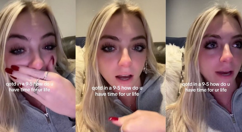 Viewers rallied in support of a woman who was upset about her first office job after college.TikTok: @brielleybelly123, Brielle