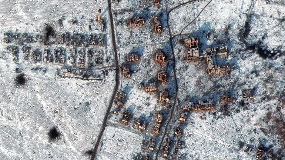 Zdjęcie satelitarne przedstawiające Sołedar, 10 stycznia 2023 r.