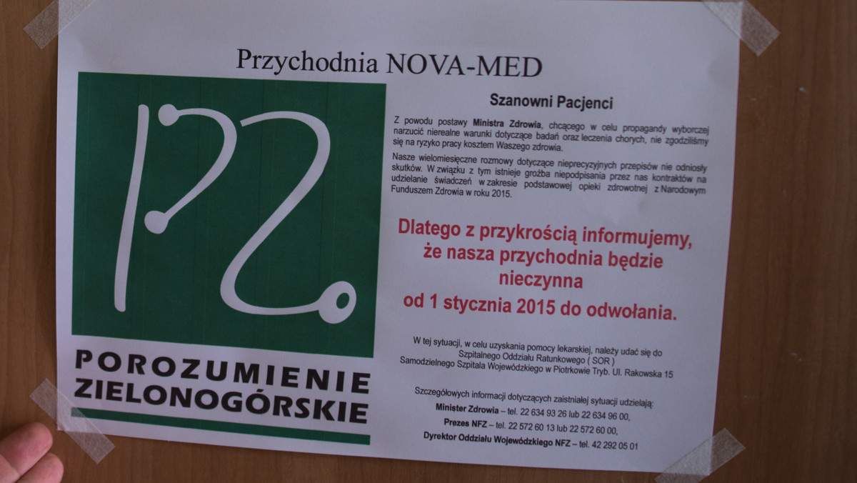 Nie wszystkie przychodnie w województwie śląskim są czynne po 1 stycznia. Część lekarzy zrzeszonych w Porozumieniu Zielonogórskim nie zawarła umów na świadczenia w zakresie podstawowej opieki zdrowotnej ze śląskim oddziałem Wojewódzkim Narodowego Funduszu Zdrowia.