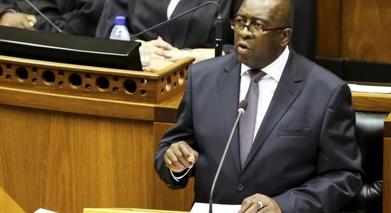 South Africa's former Finance Minister Nhlanhla Nene delivers  2015 Budget Speech at Parliament in Cape Town February 25, 2015.  REUTERS/Sumaya Hisham