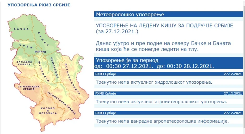 Upozorenje na ledenu kišu