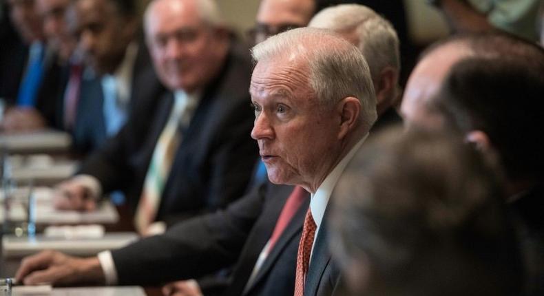 US Attorney General Jeff Sessions speaks during a cabinet meeting at the White House, in Washington, DC, on June 12, 2017