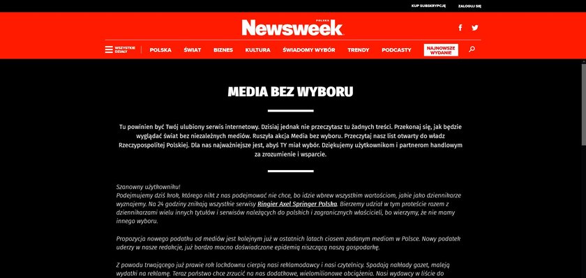 Te media przyłączyły się do akcji "Media bez wyboru"