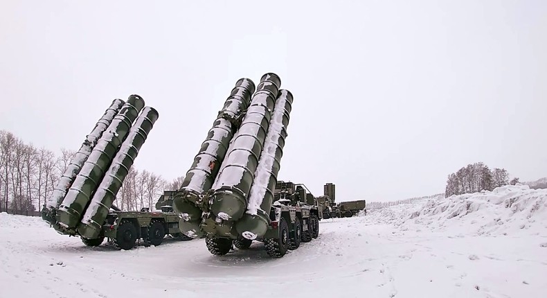 S-400 defense systems, sent by Russia, are seen at the Brestsky training ground ahead of the Allied Resolve joint military exercise near Brest, Belarus.Russian Defense Ministry / Handout/Anadolu Agency via Getty Images