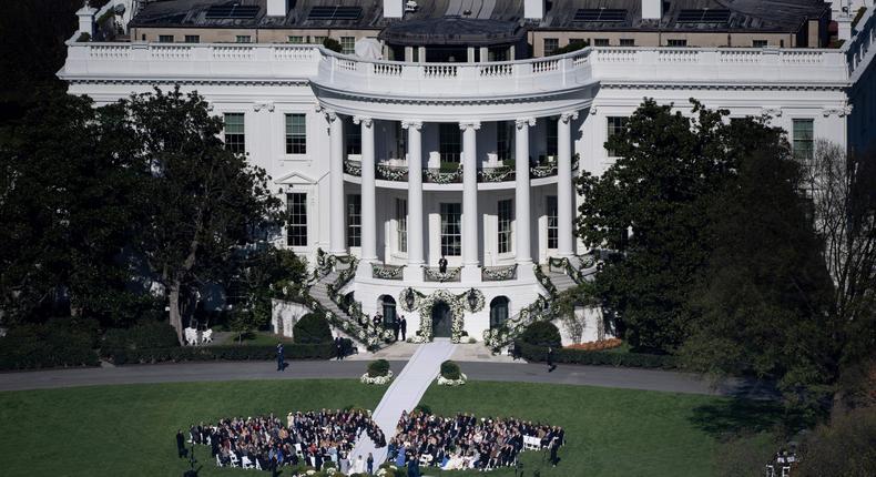 Guests gather outside the White House for the wedding of President Biden's granddaughter Naomi to Peter Neal on November 19, 2022.BRENDAN SMIALOWSKI/AFP via Getty Images