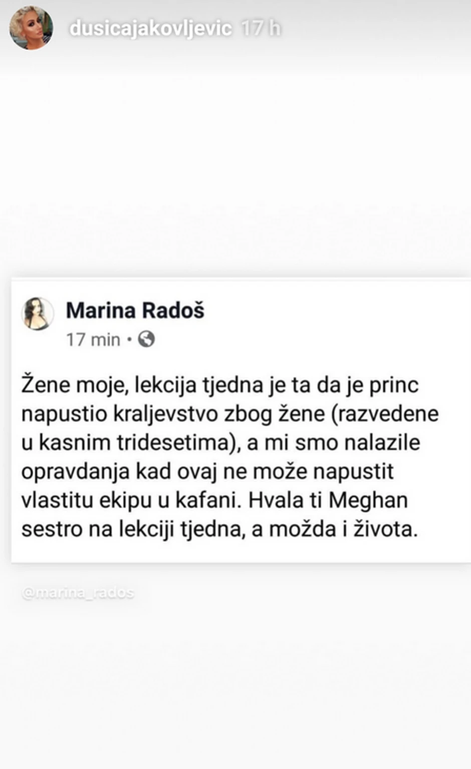 Dušica Jakovljević o Megan i Hariju 