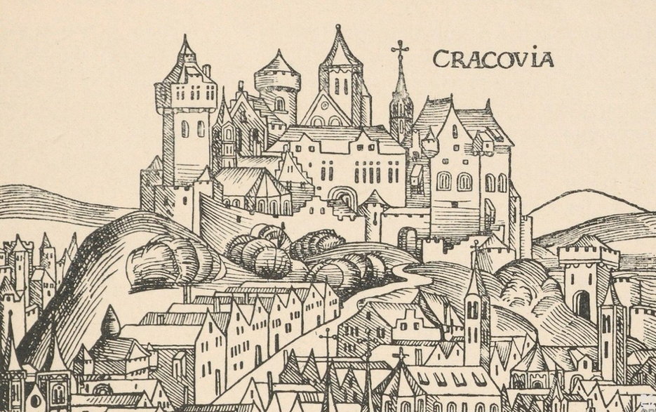Wyobrażenie Wawelu z końca XV wieku Ilustracja z kroniki Hartmana Schedla.