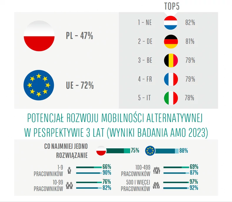 Poziom wdrożenia alternatywnych form mobilności w firmach