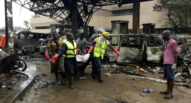 Scene of a gas station explosion in Ghana