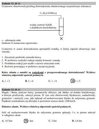 Egzamin gimnazjalny z części przyrodniczej - odpowiedzi 