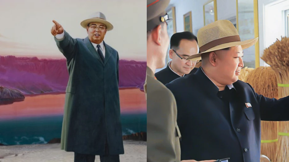 Kim Džong Un (desno) je nosio šešir veoma sličan dedinom, tokom posete Farmi broj 1116 u maju 2015. godine | Foto: Getty Images