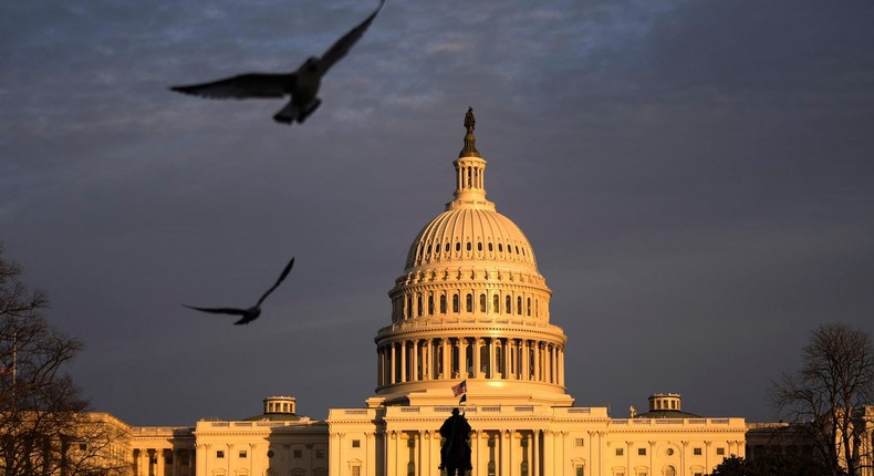 A view of the US Capitol at sunset on January 5, 2022 in Washington, DC.