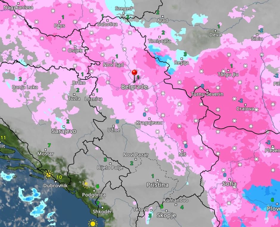 Kretanje snega u četvrtak u 9 časova
