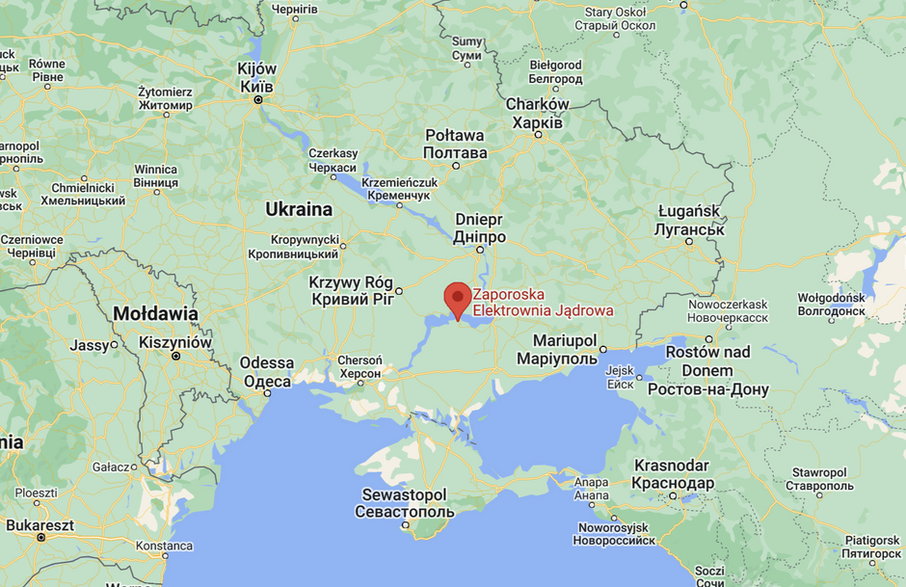 Zaporoska elektrownia atomowa na mapie Ukrainy 