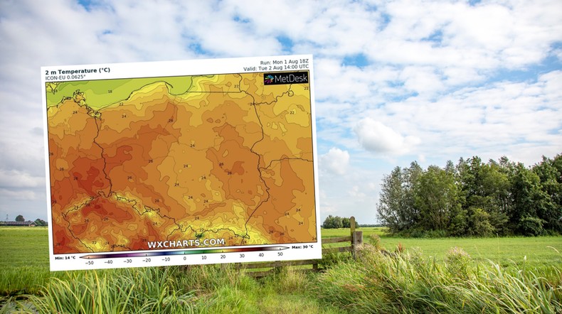 We wtorek spodziewamy się dalszej poprawy pogody (mapa: wxcharts.com)