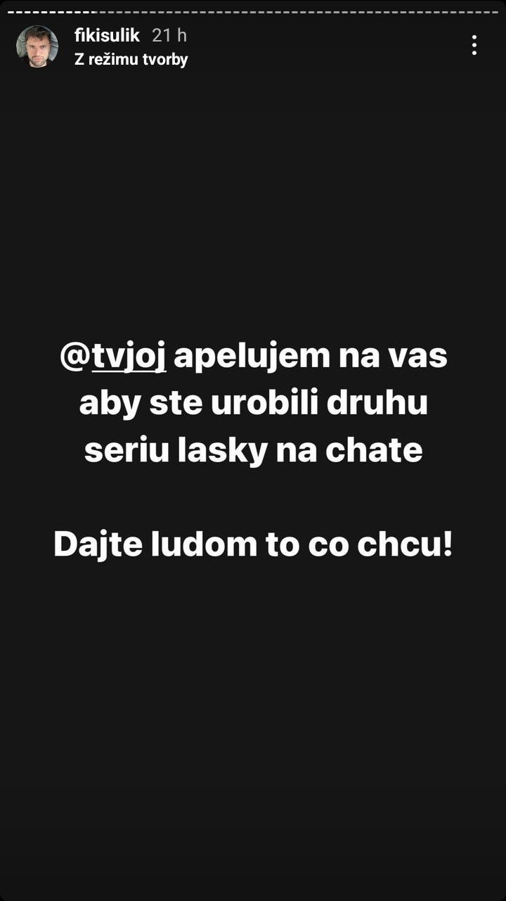 Filip Sulík chce účinkovať v relácii Láska na chate.