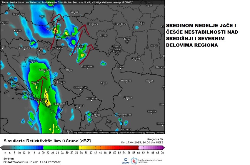 Sredinom naredne nedelje jače i češće nestabilnosti nad središnji i severnim delovima regiona