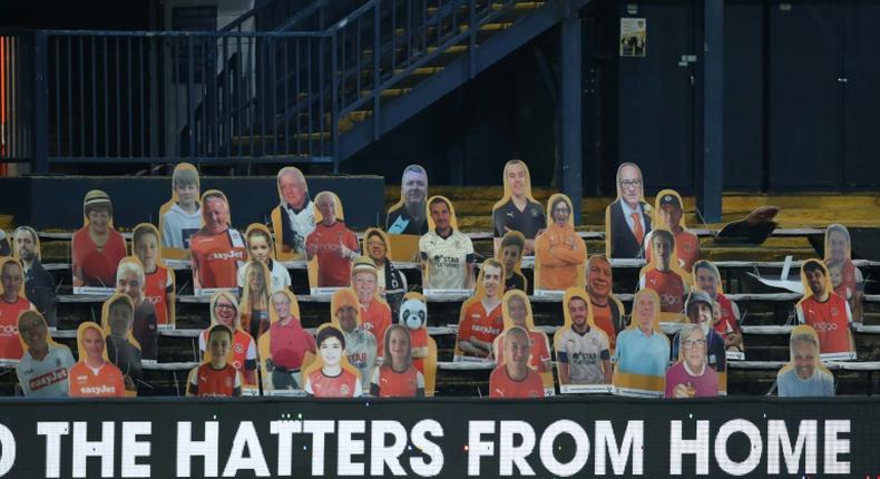 Cardboard cut-outs of fans at the League Cup match between Luton Town and Manchester United