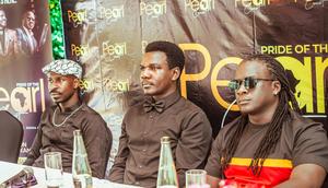Ssewa Ssewa, Kenneth Mugabi,  Myko Ouma announcing their upcoming concert at the Kampala Sheraton
