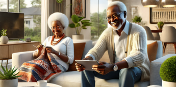 An AI-generated of a modern Kenyan home setting with grandparents relaxing together
