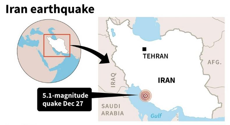 Map of Iran locating a 5.1-magnitude earthquake on Friday