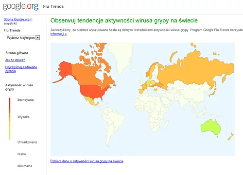 Serwis Google Flu Trends, dostępny od dziś w sumie w 20 krajach i 40 językach