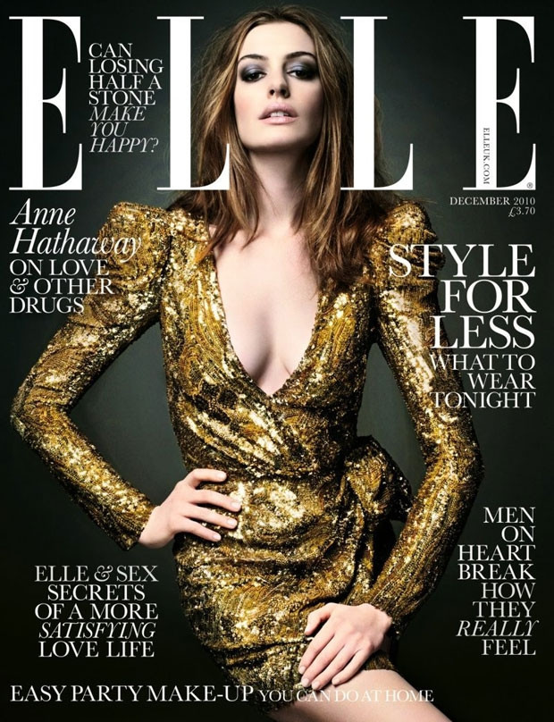 Anne Hathaway w "małej złotej" na okładce Elle