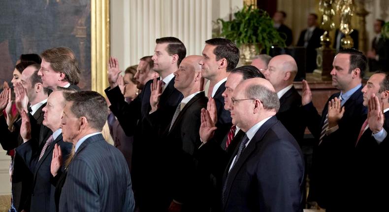 White House senior staffers are sworn in on January 22, 2017.