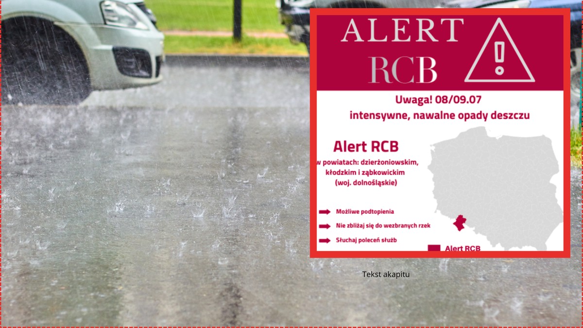Alert RCB. Ostrzeżenie przed nawalnymi opadami deszczu. Możliwe podtopienia
