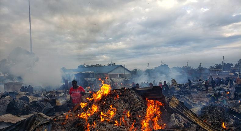 The aftermath of a fierce fire that razed through Toi market in Kibra, reducing several stalls to ashes and leaving traders counting losses on June 11, 2023