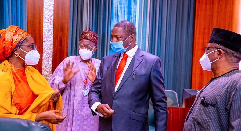 Ministers L-R: Zainab Ahmed, Abubakar Malami, Lai Mohammed, and Osagie Ehanire [Presidency]