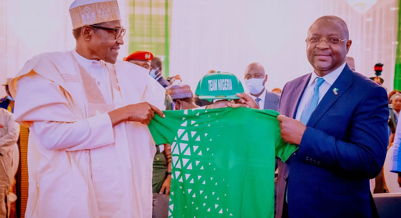 President Muhammadu Buhari and Sports Minister, Sunday Dare