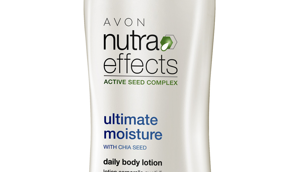 AVON Nutra Effects Utlimate Moisture to balsam do ciała, który przywraca naszej skórze uczucie komfortu. Balsam powstał  na bazie nasion chia, które dostarczają skórze znaczną ilość kwasów omega-3, wapń, cynk, witaminy i potas.  Produkt bardzo szybko się wchłania, pozostawiając uczucie głębokiego nawilżenia do 48 godzin.