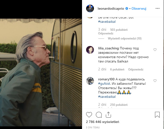 Screen z oficjalnego konta Leonardo DiCaprio na Instagramie