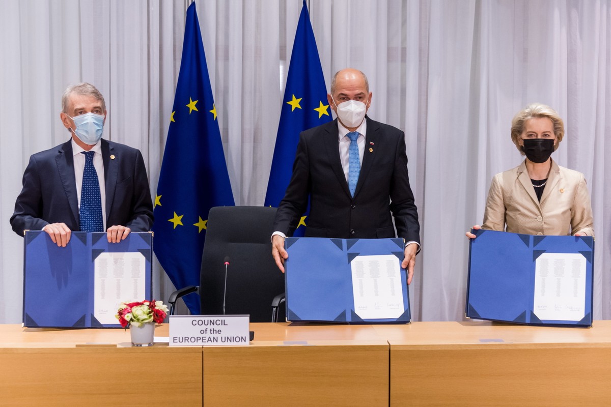 David Sassoli, Janez Jansa oraz Ursula von der Leyen
