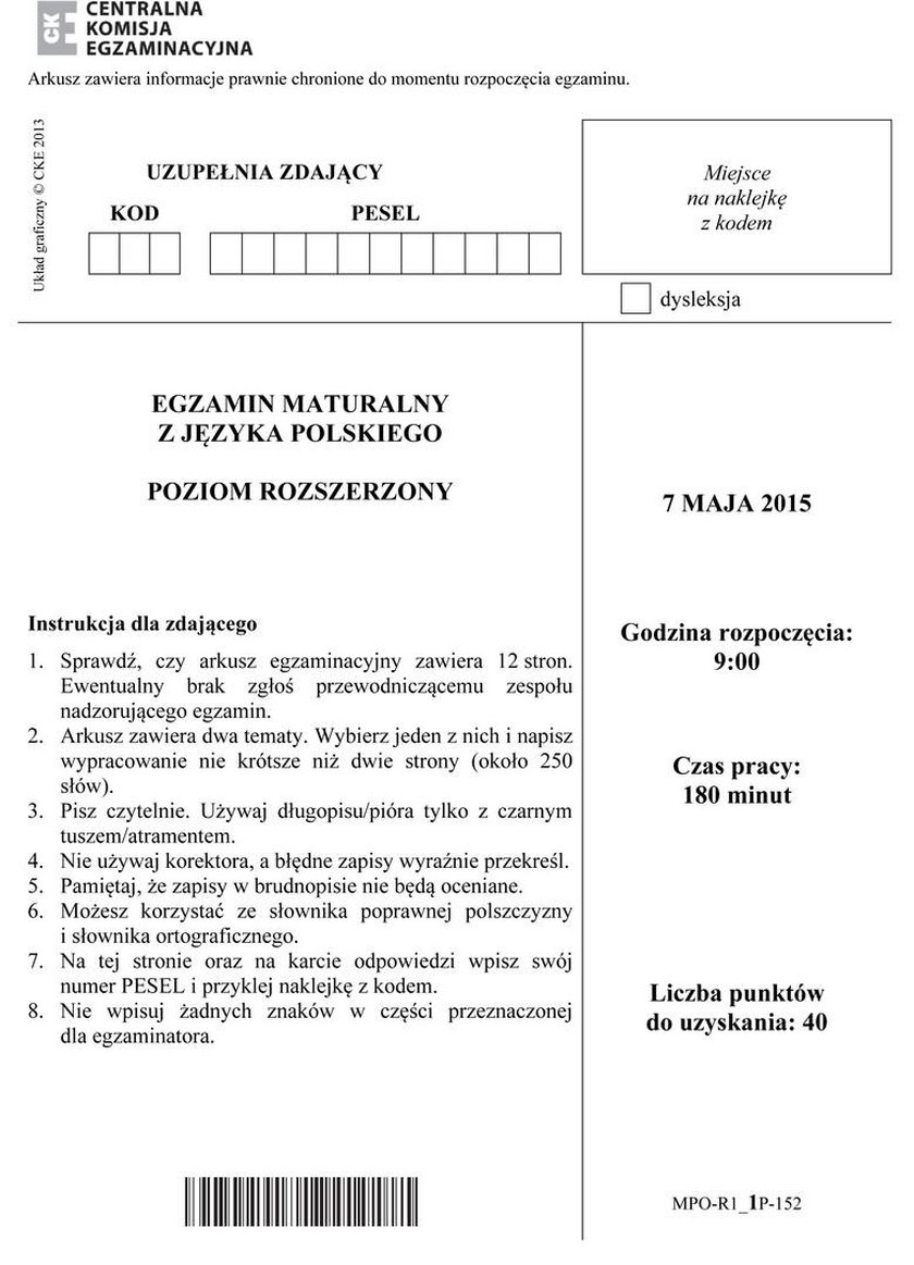 Matura z polskiego na poziomie rozszerzonym 2015